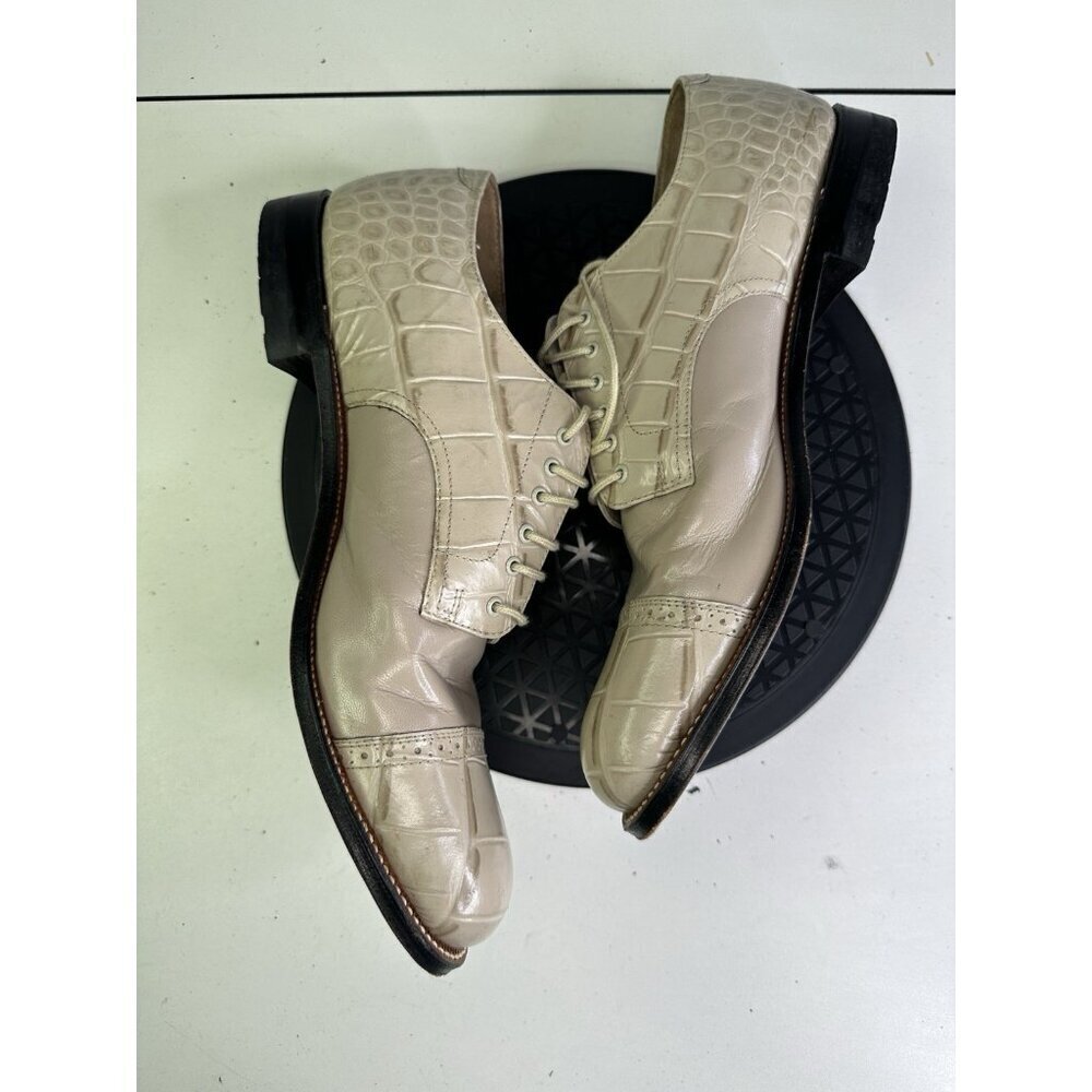 Stacy Adams Mens Ivory Leather Croc Embossed Dress Shoes Sz 11.5 D - Picture 11 of 12